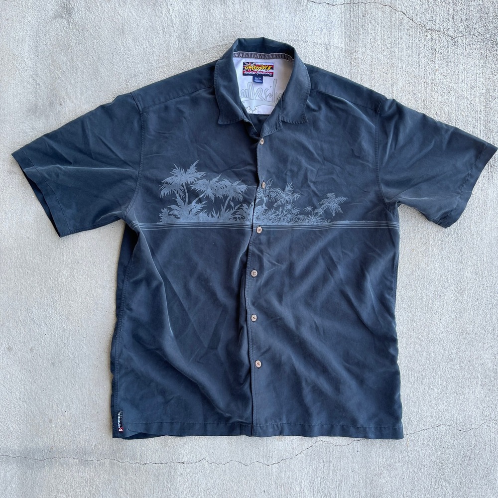 Quiksilver Vintage Rayon Button Down Beach Front Black Shirt Men's Size XL